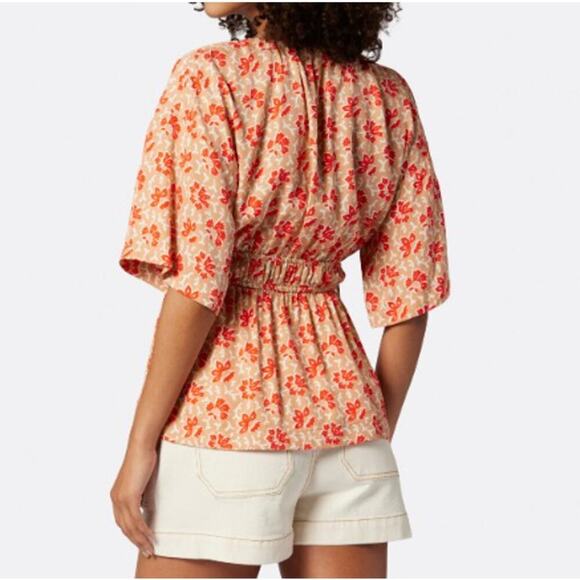 NWT JOIE Women's Vibrant Red Multi Short Sleeve Top Size M - Picture 2 of 9